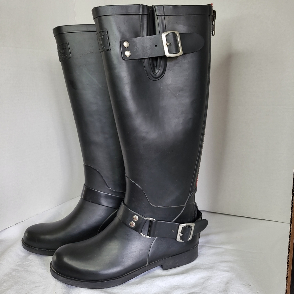 Pajar Moto Style Black Slip On Rain Boots Sz 5½ - Picture 2 of 15